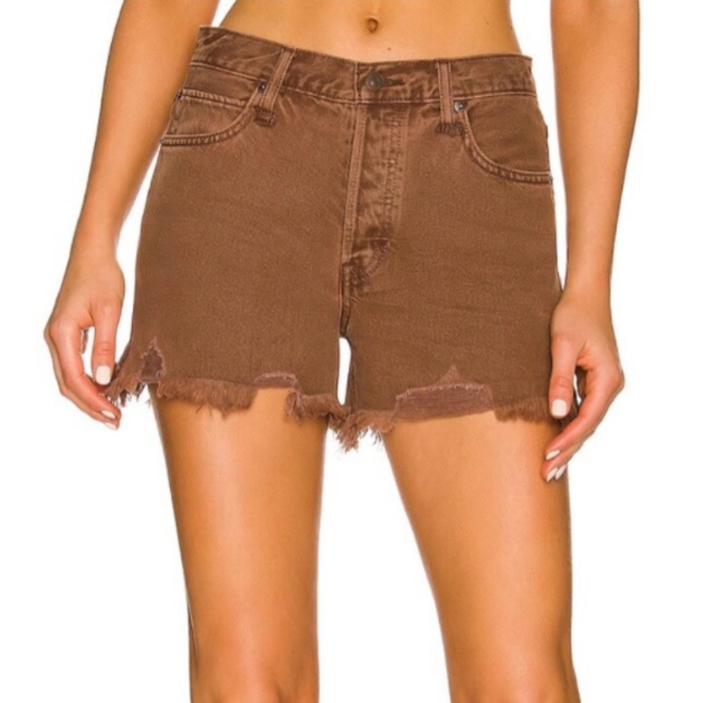 Free People Makai Ripped Jean Shorts in Washed Chocolate- 25